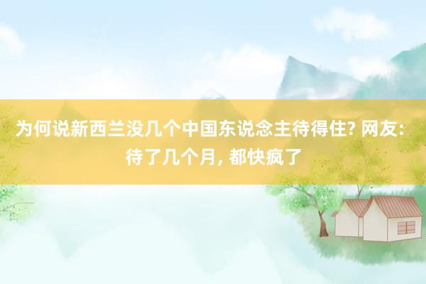 为何说新西兰没几个中国东说念主待得住? 网友: 待了几个月, 都快疯了